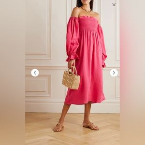 Sleeper Atlanta belted smocked linen maxi dress